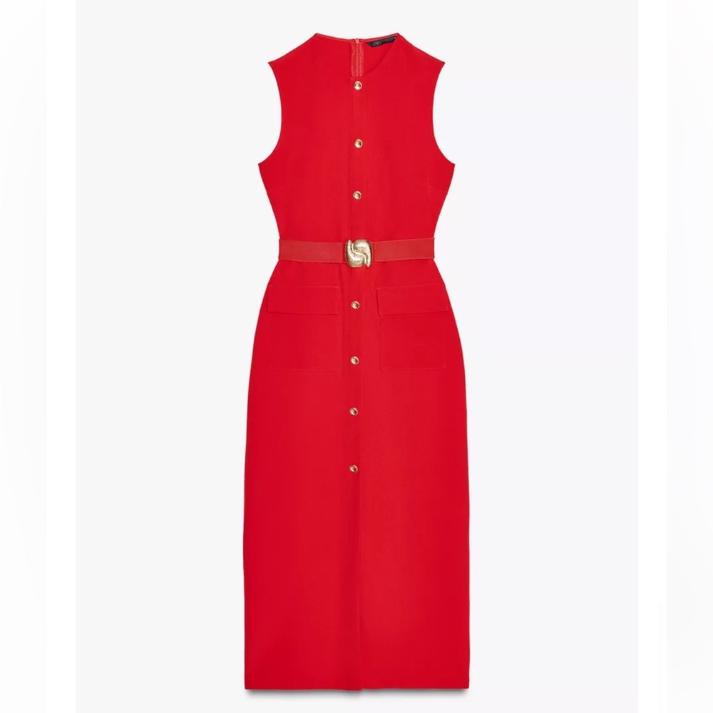 Zara Belted Crepe Midi Dress